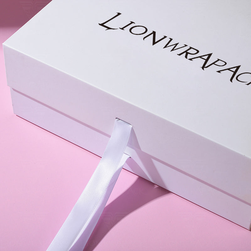 Custom White Gift Box with Satin Ribbon Closure