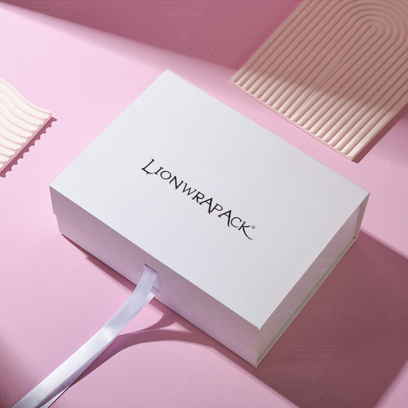 Custom White Gift Box with Satin Ribbon Closure