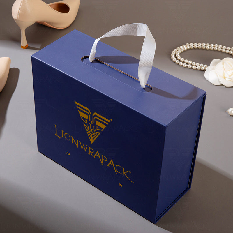 Custom Navy Blue Gift Box with Gold Logo