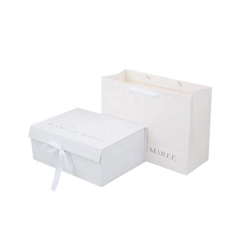 Custom White Gift Box with Ribbon Closure