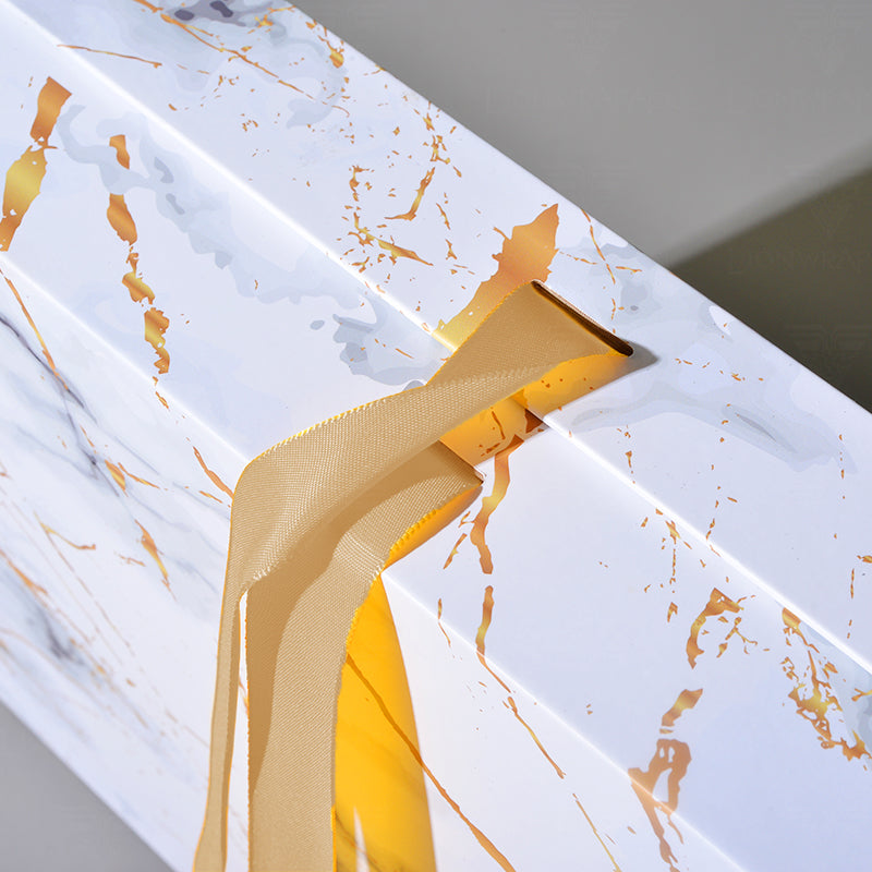 Custom Marble Print Folding Gift Box with Gold Accents