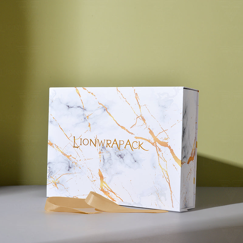Custom Marble Print Folding Gift Box with Gold Accents