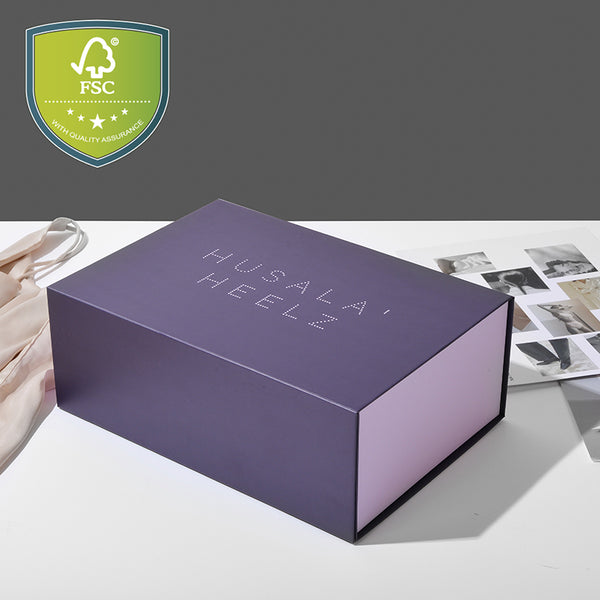Customizable Logo Paper Foldable Boxes: Eco-friendly, Recyclable, and Stylish Purple Gift Packaging for Fashion and Shoes – Elevate Your Brand’s Presentation!