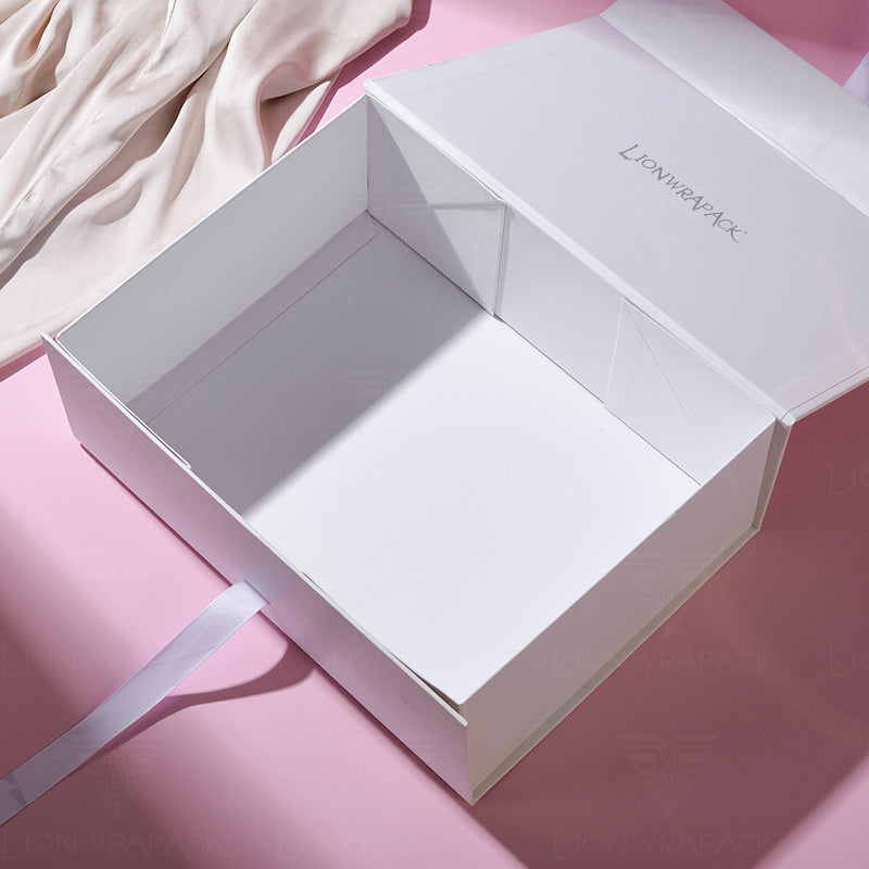 Custom White Gift Box with Satin Ribbon Closure