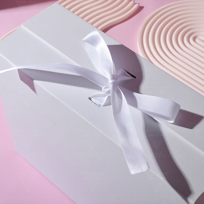 Custom White Gift Box with Satin Ribbon Closure