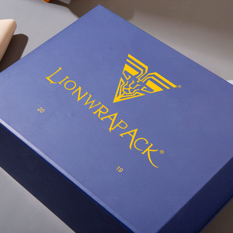 Custom Navy Blue Gift Box with Gold Logo