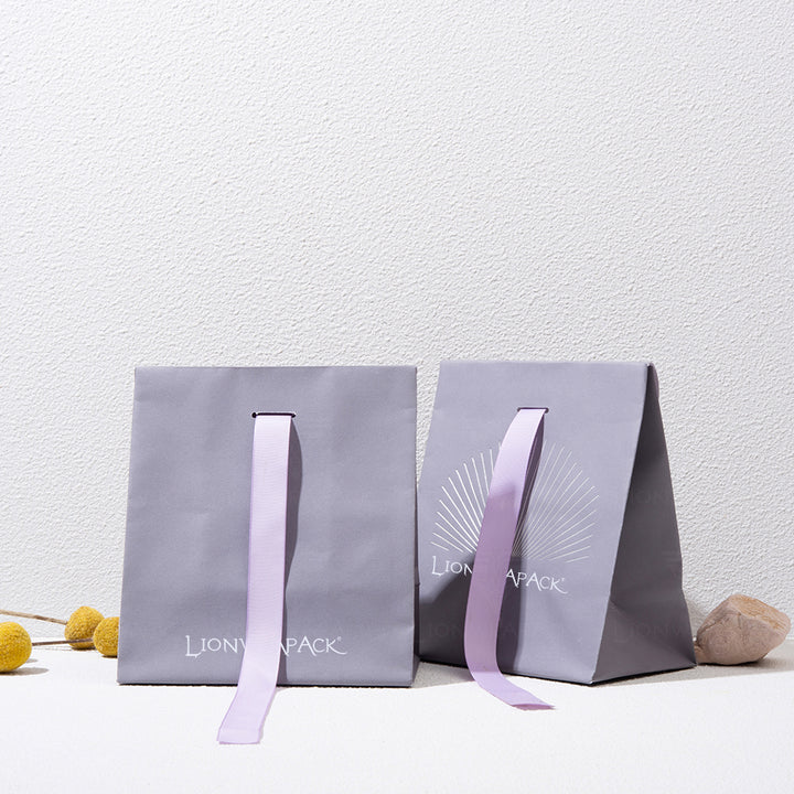 Lavender Paper Shopping Bags with Ribbon Handles