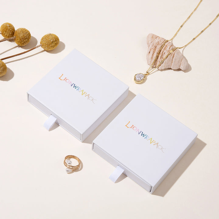 White Drawer Jewelry Boxes with Ribbon Pull