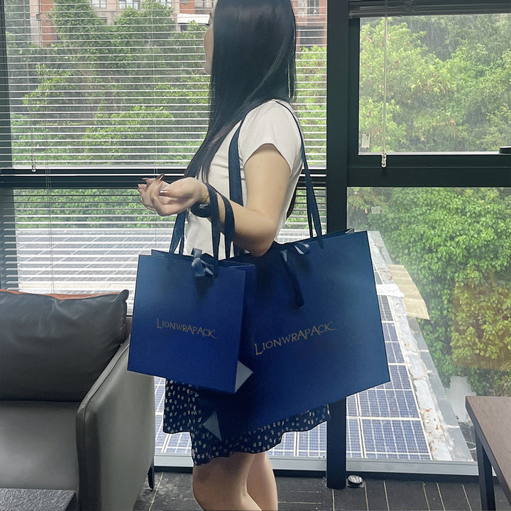 Navy Paper Shopping Bags with Rope Handles