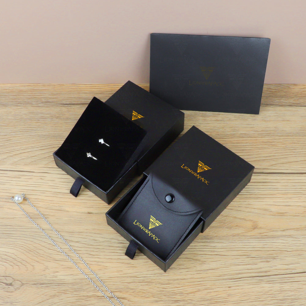 Custom Black Jewelry Packaging Set with Pouches