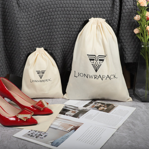 Lionwrapack Eco Friendly Custom Logo Printed Gift Shoe Canvas Jewelry Pouch Cotton Drawstring Bag