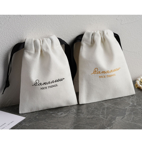 Lionwrapack eco friendly blank plain canvas cotton calico custom logo drawstring cosmetic bag black ribbon jewelry pouch