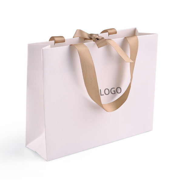 Lionwrapack Ribbon Handle White Cardboard Shopping Packaging Bag Paper Gift Bags