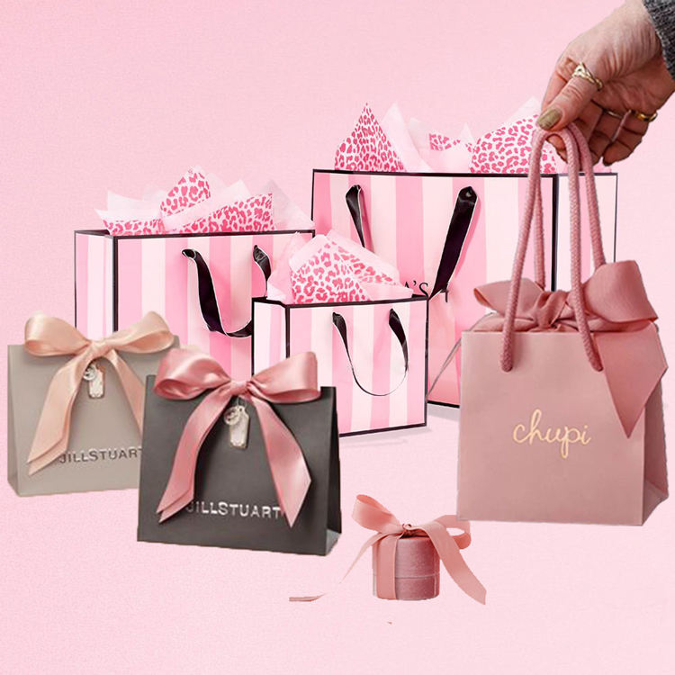 Custom Pink Paper Shopping Bag