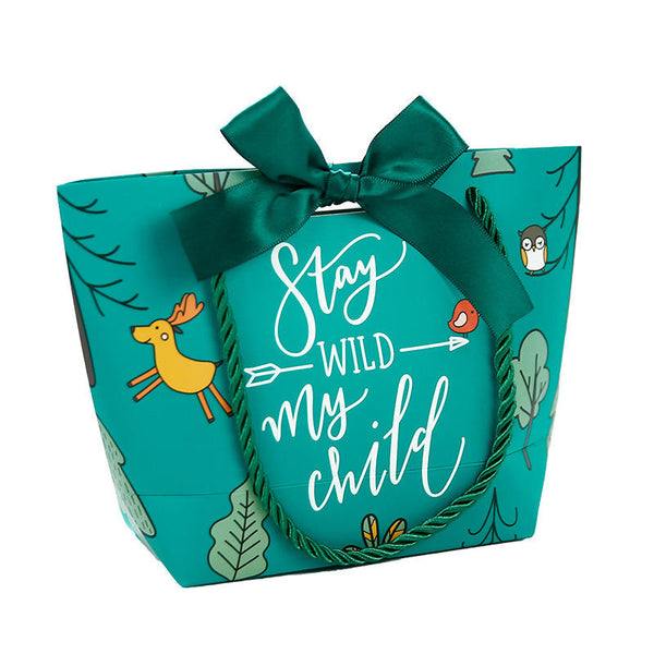 Lionwrapack Shopping Green Paper Gift Bags With Ribbon Handles