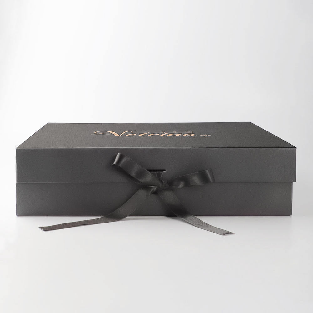 Custom Black Gift Box with Ribbon Closure